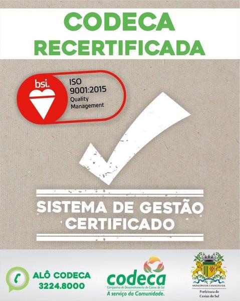  Sistema de Gestão da Qualidade da Codeca é Recertificado na Norma ISO 9001