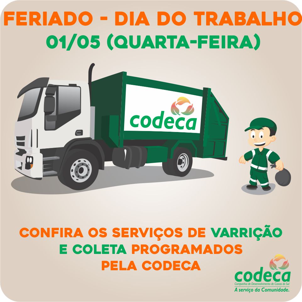  Confira os horários da Coleta e Varrição neste feriado do Dia do Trabalhador 