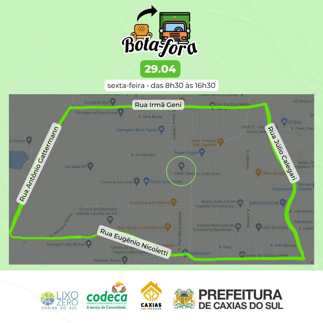  Codeca realiza Bota-Fora nos bairros Arcobaleno, Bom Pastor e São Caetano na próxima sexta-feira