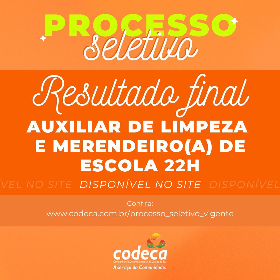   Codeca divulga resultados do processo seletivo para auxiliar de limpeza e merendeira 22 horas