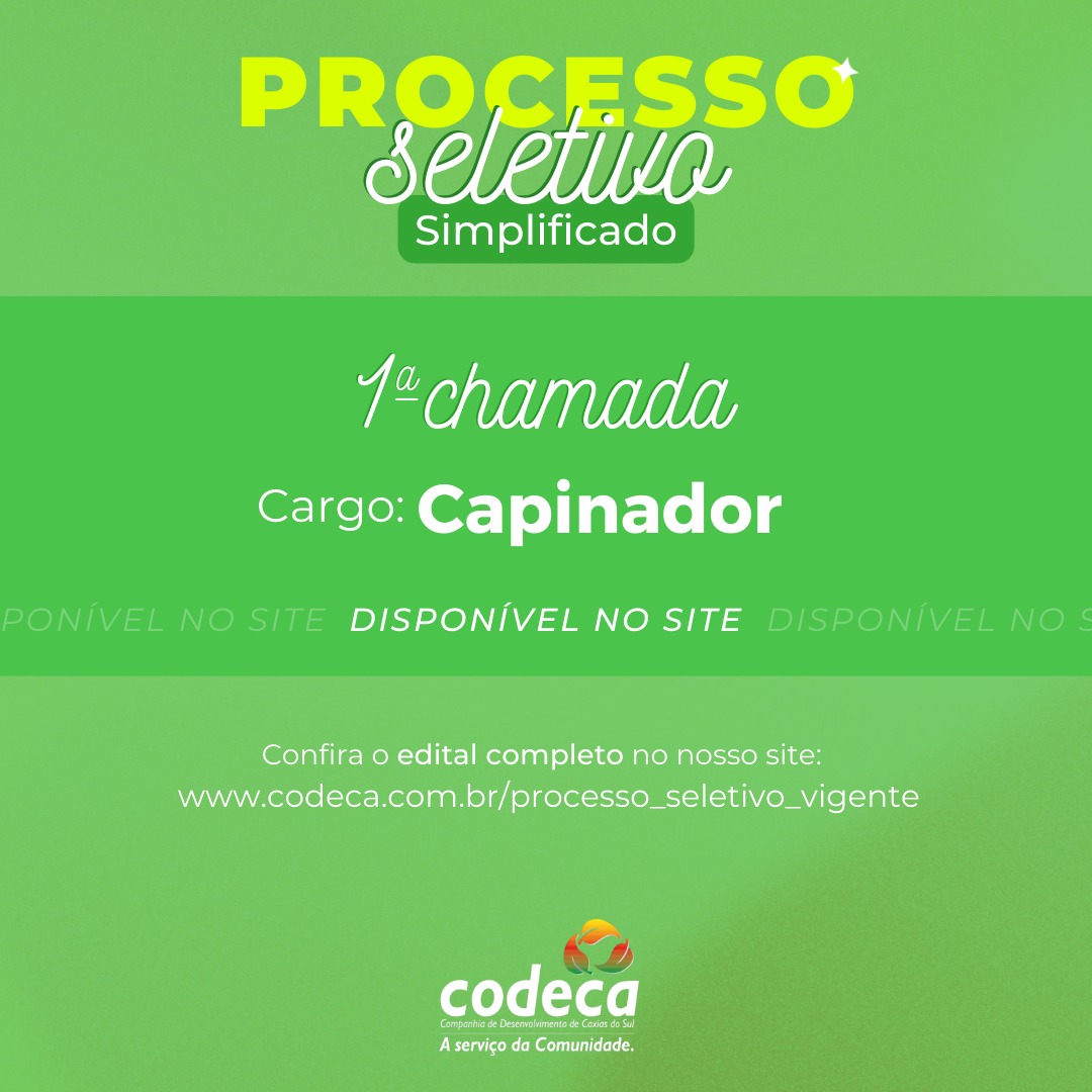  Codeca divulga o resultado do processo seletivo para Capinador
