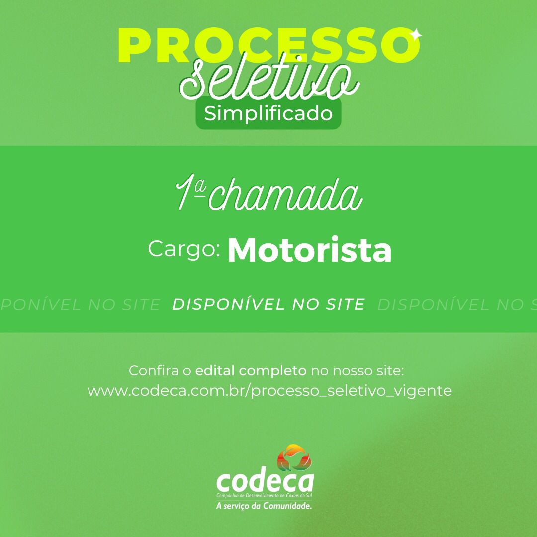  Codeca divulga o resultado do processo seletivo para Motorista