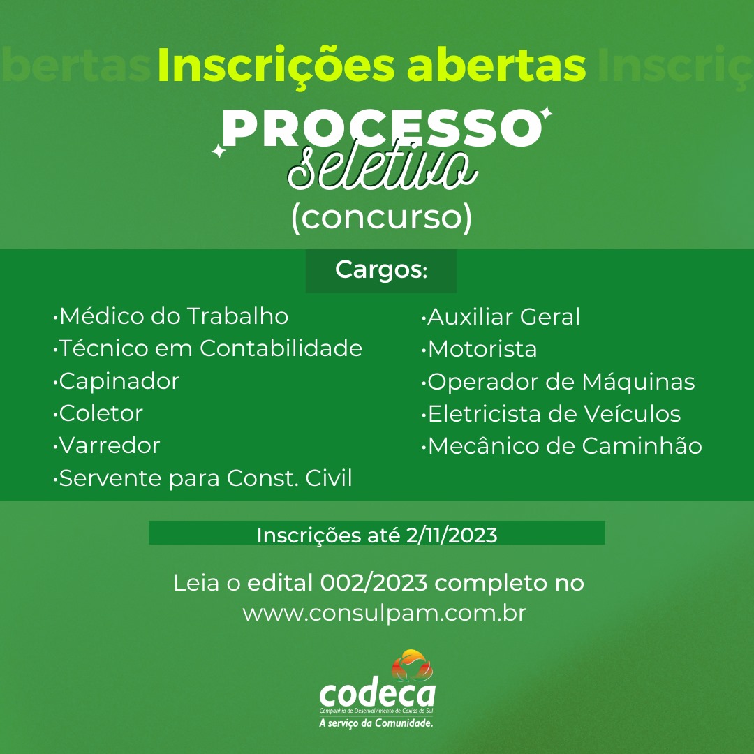  Abertas as inscrições para concurso da Codeca