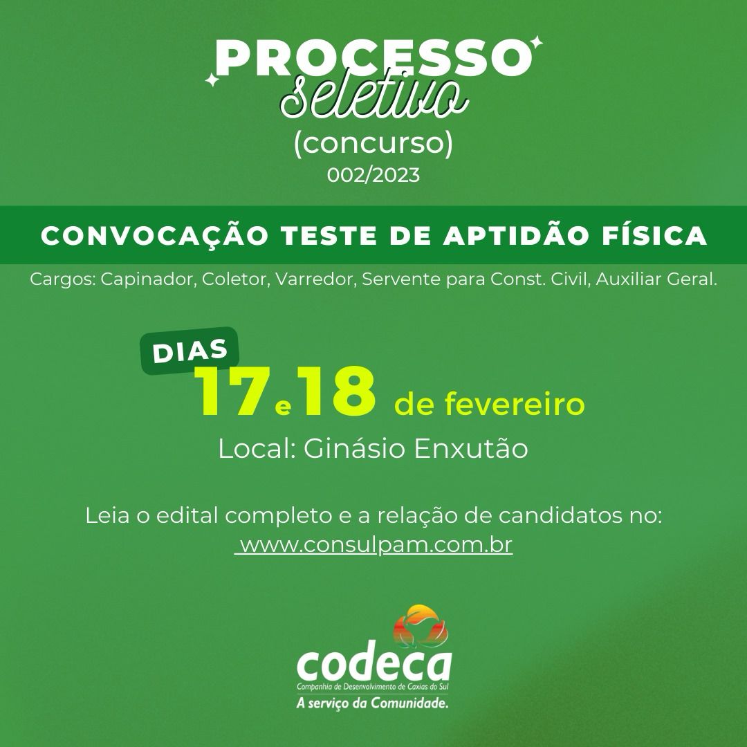  Concurso: Teste de aptidão física ocorre nos dias 17 e 18 de fevereiro