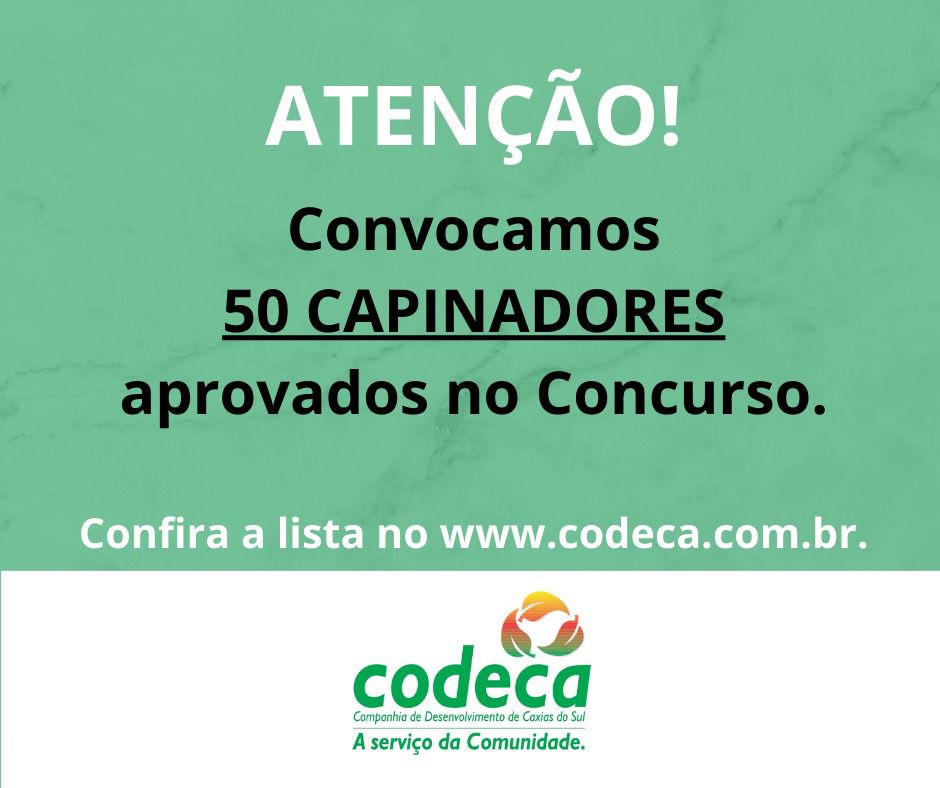  Codeca convoca 50 capinadores aprovados em concurso